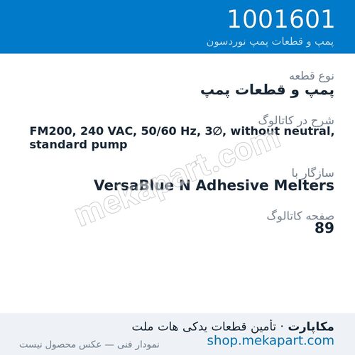 پمپ و قطعات پمپ نوردسون FM200, 240 VAC, 50/60 Hz, 3∅, without neutral, standard pump، قطعه 1001601