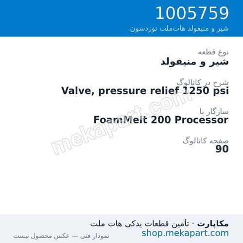شیر و منیفولد نوردسون Valve, pressure relief 1250 psi، قطعه 1005759