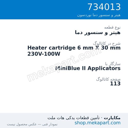 هیتر و سنسور دما نوردسون Heater cartridge 6 mm X 30 mm 230V-100W، قطعه 734013