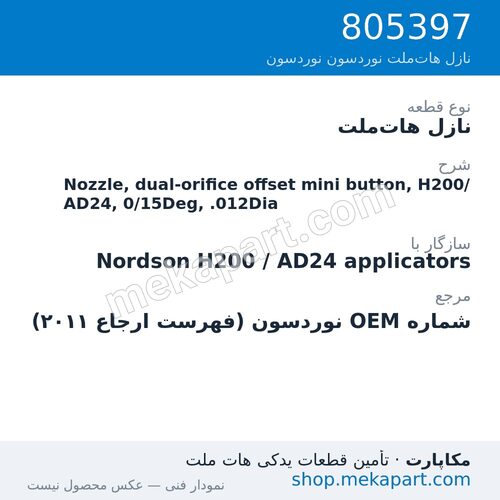 نازل هات‌ملت نوردسون Nozzle, dual-orifice offset mini button, H200/AD24, 0/15Deg, .012Dia، قطعه 805397