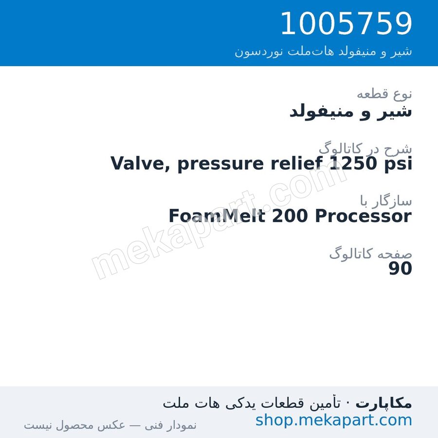 شیر و منیفولد نوردسون Valve, pressure relief 1250 psi، قطعه 1005759