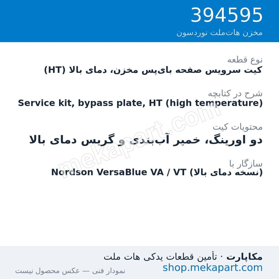کیت سرویس صفحه بای‌پس مخزن، دمای بالا (HT) دستگاه هات‌ملت نوردسون VersaBlue، قطعه 394595
